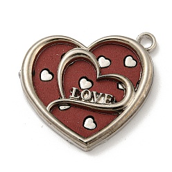 Dark Red Alloy Pendants, with Imitation Leather, Platinum, Heart, Dark Red, 30.5x32x4mm, Hole: 3mm