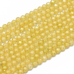 Gold Cubic Zirconia Beads Strands, Faceted, Round, Gold, 3mm, Hole: 0.5mm, about 132pcs/strand, 15 inch(38cm)