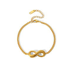 Настоящее золото 18K Элегантные 304 браслеты из нержавеющей стали с бесконечными звеньями, браслеты из цепочек панцирного плетения для женщин, реальный 18 k позолоченный, 6-7/8 дюйм (17.5 см)