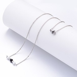 Black Natural Lava Rock Bead Pendant Necklaces, with 316 Surgical Stainless Steel Cable Chains, Black, 17.13 inch(43.5cm)