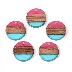 Ярко-Розовый Подвески из смолы и ореха, плоско-круглые, ярко-розовый, 18.5x3.5 мм, отверстие : 2 мм