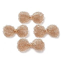 Camel Copper Wire Wrapped Glass Beaded Bowknot Cabochons, Camel, 24x41x5.5mm