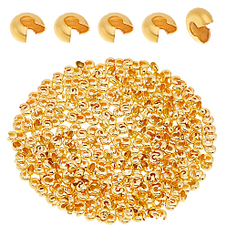 Золотой 400 шт. Латунные накладки на обжимные бусины, без никеля , золотые, 4 мм