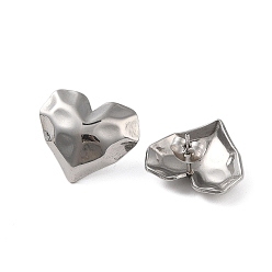 Platinum 304 Stainless Steel Earrings, Heart, Platinum, 20x17.5mm