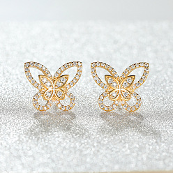 Doré  Clous d'oreilles en laiton zircon cubique micro pavé clair, boucles d'oreilles pavées, papillon, or, 12mm