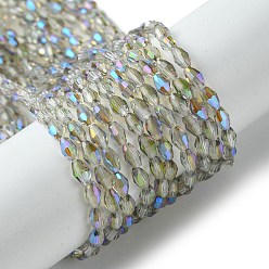 лаванда Прозрачные стеклянные бусины гальваническим пряди, с половиным покрытием цвета радуги, граненые, двухконусные, лаванда, 5x3.5 мм, отверстие : 0.9 мм, около 93~95 шт / нитка, 18.7~19.29 дюйм (47.5~49 см)
