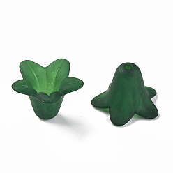 Dark Green Transparent Acrylic Beads, Frosted, Flower, Dark Green, 17.5x12mm, Hole: 1.5mm, about 770pcs/500g