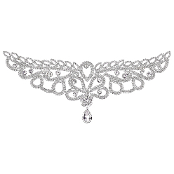 Серебро Украшение для воротника из стеклянных страз, для аксессуаров для одежды, серебряные, 111x225x4 мм