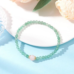 Зеленый Авантюрин Круглые эластичные браслеты из натурального зеленого авантюрина и розового кварца для женщин, внутренний диаметр: 2-1/4 дюйм (5.8 см)