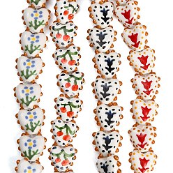 Mixed Color Handmade Porcelain Beads, Heart, Hand Painted, Famille Rose Porcelain, Mixed Color, 15.5~16.5x15.5~17x6.5~7.5mm, Hole: 2.5mm