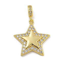 Звезда Стойка металлическая латунная микропрофилированная кубическая циркония подвески, долговечный, без кадмия и без свинца, реальный 18 k позолоченный, звезда, 25.5x24x4 мм, отверстие : 3x5 мм