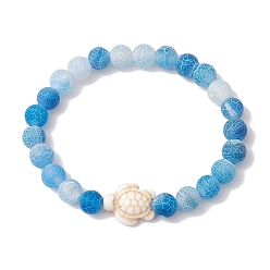 Синий Браслеты из круглых бусин из натурального окрашенного выветренного агата, браслет из синтетической бирюзы с черепахой, синие, внутренний диаметр: 2-1/8 дюйм (5.5 см)