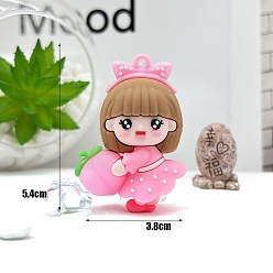 Бледно-Розовый Пвх пластиковый брелок, с железным кольцом, мультяшная девочка с персиком, розовый жемчуг, кулон: 5.4x3.8 см