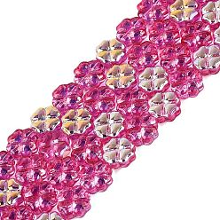 Camellia Baking Paint Electroplate Transparent Glass Beads Strands, Four Leaf Clover, AB Color Plated, Camellia, 10x10x4.5mm, Hole: 0.7~0.9mm, about 73~86pcs/strand, 29.72~35.63 inch(75.5~90.5cm)