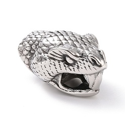 Античное Серебро 304 концы из нержавеющей стали шнур, ручная полировка, змея, античное серебро, 29x16x15.5 мм, ротовое отверстие: 4.5x8мм, внутренний диаметр: 7.5x8 мм