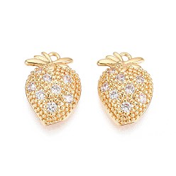 Настоящее золото 18K Латунные микро проложить кубического циркония подвески, клубника прелести, без никеля , реальный 18 k позолоченный, 5x10x4 мм, отверстие : 1.2 мм