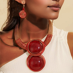 Темно-Красный Комплект из плоского круглого сплава с алюминиевой проволокой, обернутого в смоляную оболочку с подвеской и серег-подвесок, темно-красный, 470 мм