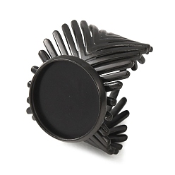 Black V-Shaped 304 Stainless Steel Cuff Ring Components, Round Pad Ring Setting, Ion Plating(IP), Long-Lasting Plated, Black, 18mm,US Size 7 1/4(17.5mm), Tray Size: 14mm