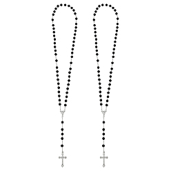 Платина 2шт. пластиковые четки с имитацией жемчуга для Пасхи, Подвески в виде распятия из сплава с железными цепочками, чёрные, платина, 27.56 дюйм (70 см)