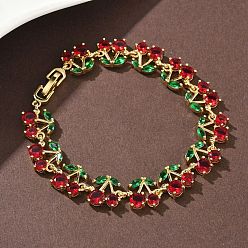 Разноцветный Браслеты-цепочки из вишневой латуни с микропаве из кубических цирконий, золотые, красочный, 7-3/8 дюйм (18.6 см)