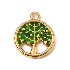 Green 304 Stainless Steel Enamel Pendants, Tree of Life Charms, Ion Plating(IP), Long-Lasting Plated, Real 18K Gold Plated, Green, 14x12x2mm, Hole: 1.5mm