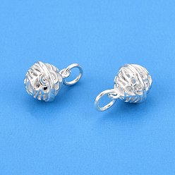 Серебро 925 Подвески в виде полых цветов и круглых шариков из стерлингового серебра, с прыжковых колец, серебряные, 9.5x8 мм, отверстие : 3 мм