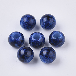Темно-Синий Спрей окрашены акриловыми Европейский бисером, бусины с большим отверстием, рондель, темно-синий, 9.5x8 мм, Отверстие : 4 мм , около 1260 шт / 500 г