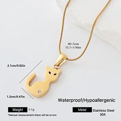 Cat Shape 304 de acero inoxidable collares pendientes, dorado, forma de gato, 15.75 pulgada (40 cm)