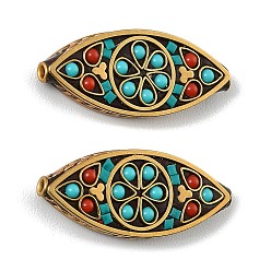 Horse Eye Handmade Polymer Clay Indonesia Beads, with Synthetic Turquoise & Resin & Unplated Brass, Colorful, Horse Eye, 43x17.5x6.5mm, Hole: 2mm