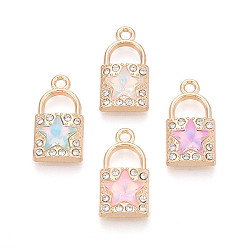 (52) Непрозрачная лаванда Подвески из сплава с гальваническим покрытием, стразами и стеклом, замок с подвесками в виде звезды, золотые, без кадмия, без никеля и без свинца, разноцветные, 20x10.5x4.5 мм, отверстие : 2 мм