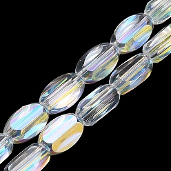 Прозрачный АВ Гальванизируйте прозрачные стеклянные бусины, овальные, граненые, с половиным покрытием, ясно AB, 5.5~6x4.5x3 мм, отверстие : 1 мм, около 64 шт / нитка, 16.69~16.85'' (42.4~42.8 см)