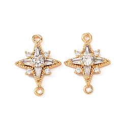 Настоящее золото 18K Звенья из латуни с прозрачным кубическим цирконием, подвески-звездочки, реальный 18 k позолоченный, 17x12.5x4 мм, отверстие : 1.2 мм