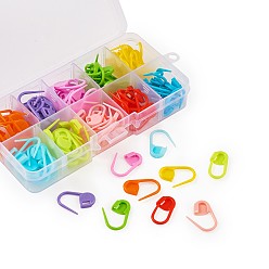 Mixed Color Plastic Knittings, Crochet Locking Stitch Markers Holder, Mixed Color, 22x11x3mm, about 120pcs/box