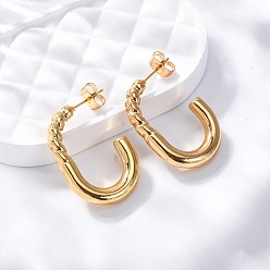 Настоящее золото 18K 304 серьги-гвоздики из нержавеющей стали для женщин, ионное покрытие (ip), овальные, реальный 18 k позолоченный, 27.5x20x4 мм