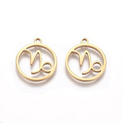 Козерог 201 подвески из нержавеющей стали, ручная полировка, кольцо с двенадцатью созвездиями, золотые, Козерог, 18x16x1.5 мм, отверстие : 1.6 мм