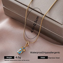 Sky Blue Vintage 304 Stainless Steel Enamel Perfum Bottle Pendant Necklaces for Women, Golden, Sky Blue, 15.75 inch(40cm)