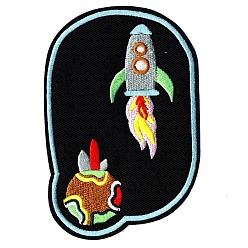 Black Computerized Embroidery Cloth Iron on/Sew on Patches, Costume Accessories, Rocket, Black, 12x8cm