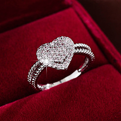 Розовый Кольца для женщин с микропаве из латуни и кубическими цирконами, сердце, платина, туманная роза, размер США 9 (18.9 мм)