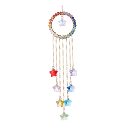Разноцветный Проволочные кольца из натуральных драгоценных камней, подвесные украшения, подвески со стеклянными звездами и подвесные украшения из латунных тросов, красочный, 221 мм