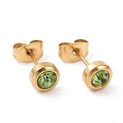 Перидот Серьги-гвоздики со стразами, позолоченные 304 украшения из нержавеющей стали для женщин, ионное покрытие (ip), перидот, 15x6 мм, штифты : 0.8 мм