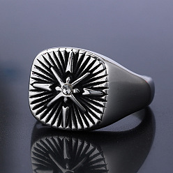 Античное Серебро 316 мужские перстни из нержавеющей стали с кубическим цирконием, квадрат и звезда, античное серебро, размер США 7 (17.3 мм)