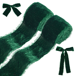 Зеленый Бархатная лента с бахромой, Свадебная лента с необработанными краями для упаковки подарков, украшение букета цветов, зелёные, 1-3/8~1-5/8 дюйм (35~40 мм), 1.5 ярдов / ролл