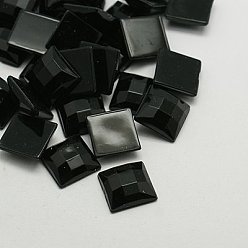 Черный Акриловые стразы - кабошоны , плоская спина и гранеными, квадратный, чёрные, 8x8x3 мм , около 2000 шт / мешок