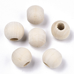 Blanc Antique Perles en bois naturel non fini, perles de macramé, perles rondes en bois à gros trous pour la fabrication artisanale, blanc antique, 15x13mm, Trou: 6mm