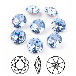 Light Sapphire Pointed Back & Back Plated K9 Glass Rhinestone Cabochons, Grade A, Faceted, Flat Round, Light Sapphire, 10x5mm