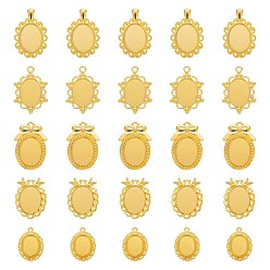 Golden 5Pcs 5 Style Alloy Pendant Cabochon Settings, Plain Edge Bezel Cups, Oval, Golden, Tray: 25~18x18~25mm, 32~45x23~30x2~2.5mm, Hole: 2~4x6mm