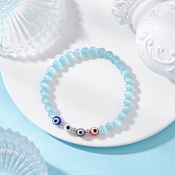 Темно-Голубой Браслеты из круглых бусин ручной работы с эффектом кошачьего глаза и сглаза для женщин, глубокое синее небо, внутренний диаметр: 2-1/8 дюйм (5.5 см)