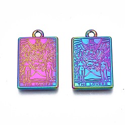 Rainbow Color Rack Plating Alloy Pendants, Cadmium Free & Nickel Free & Lead Free, Rainbow Color, Tarot Charms, The Lovers VI, 23.5x14.5x1.5mm, Hole: 1.8mm