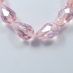 Pink Стеклянные бусины с гальваническим покрытием , гальваническое покрытие, граненые, слеза, розовые, 6x4 мм, отверстие : 1 мм, около 72 шт / нитка, 15 дюйм
