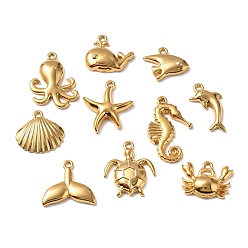 Золотой 10 шт. 304 подвески из нержавеющей стали, морская жизнь, золотые, 10.5~20x8.5~13.5x2.5~3 мм, отверстие : 1.2 мм